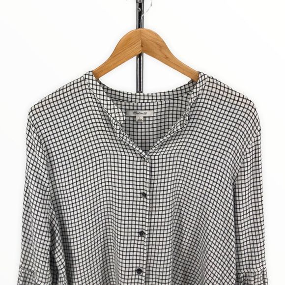 Madewell Bell Sleeve Button Down Shirt Blouse in Black White Windowpane size L - Picture 5 of 15
